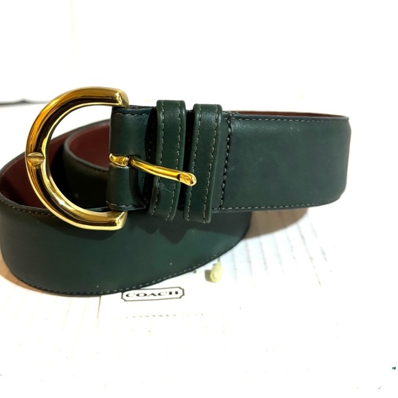 Coach Dark Green Leather Belt with Gold Buckle size M - Picture 5 of 7
